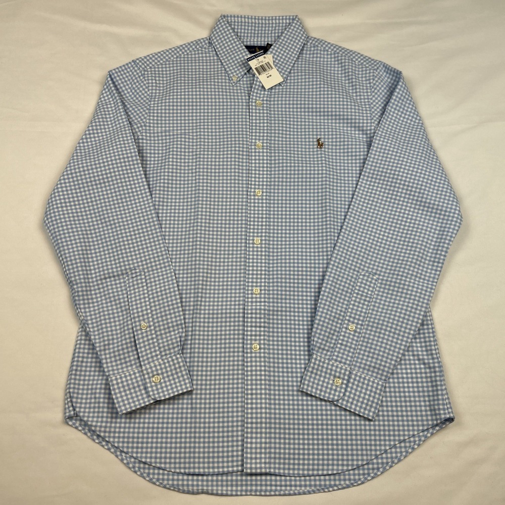 NWT Polo Ralph Lauren Button Down Shirt Sz Medium Blue Gingham Plaid Long Sleeve